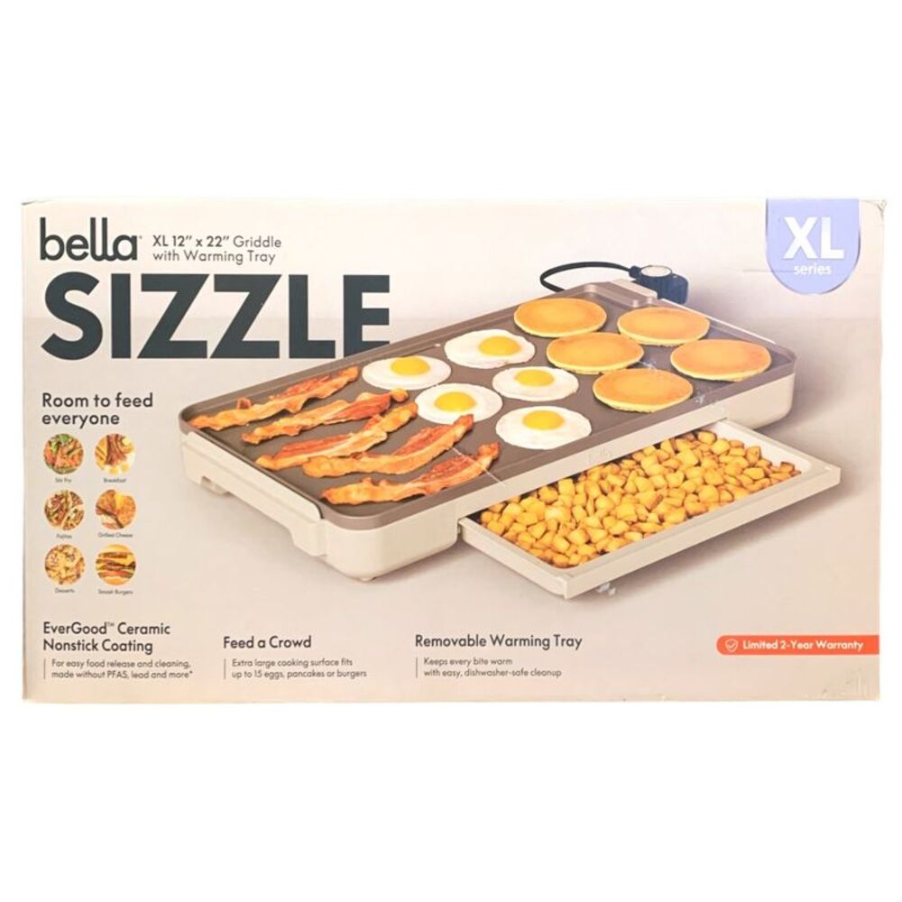 Bella 12" x 22" XL Griddle with Warming Tray